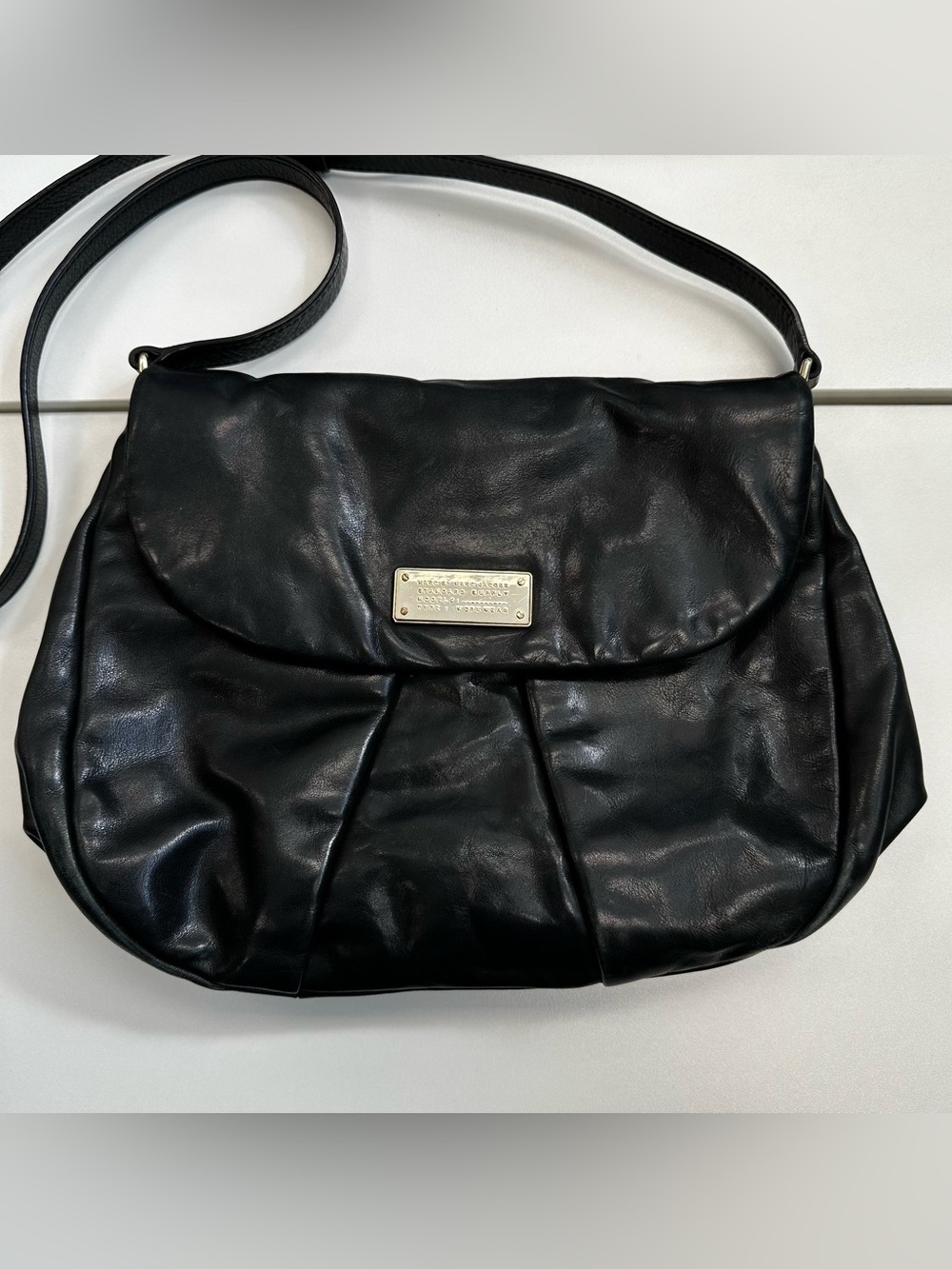 MARC by MARC JACOBS Black Leather Crossbody Shoulder Bag Pleated